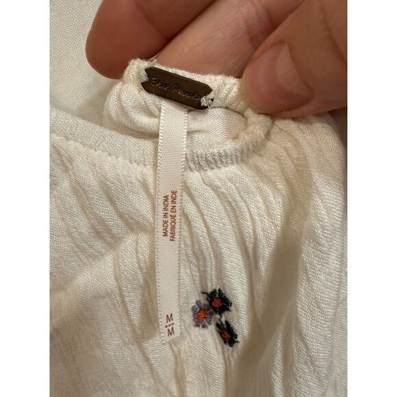 Free People Ivory Oxford Embroidered Slip On Mini Swing Bohemian Dress Medium - Picture 8 of 10